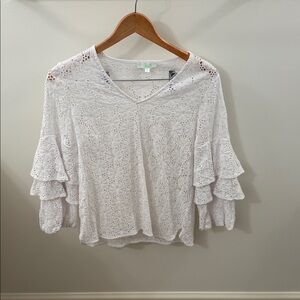 Jade White Crochet Ruffle Blouse